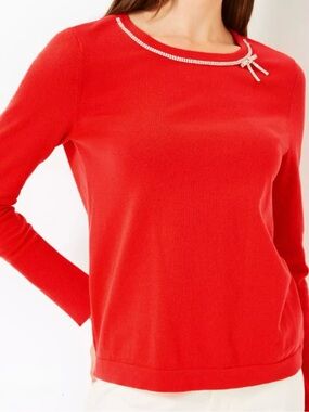 Lilly Pulitzer Red- Orange Crewneck Sweater with Rhinestone Collar